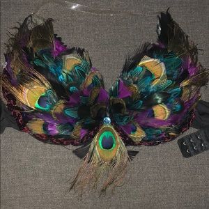 Peacock Bra - 34C - push-up - real feathers